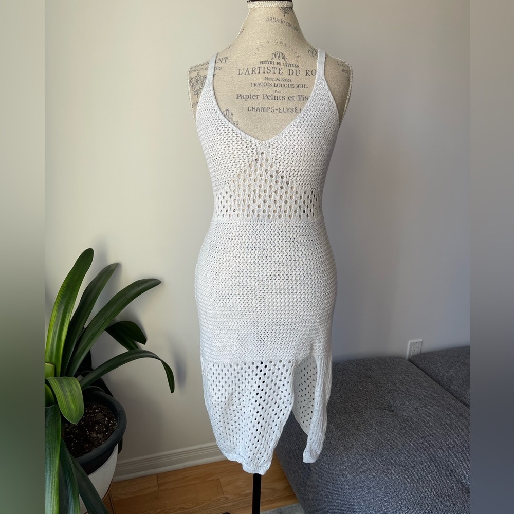 White cami cover up midi dress with slit front